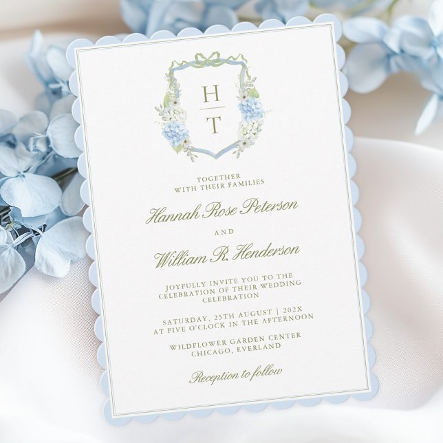 Convite Scalloped Hydrangea Crest Wedding Invitation (Criador carregado)