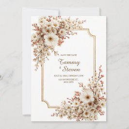 Convite Scalloped Ivory Cherry Blossom Gilded Wedding