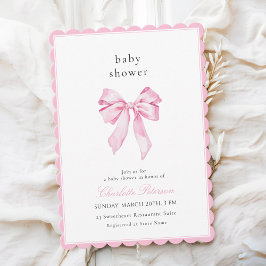 Convite Scallopped Pink Bow Baby Shower Invitation