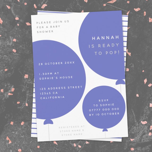 Convite Scandi Balloon | Chá de fraldas azul minimalista (Criador carregado)