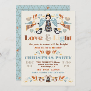 Convite Scandi Folk art Love and Light Christmas Party