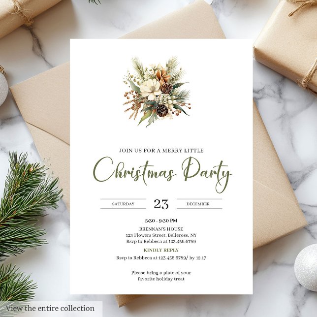 Convite Scandinavian Minimal Moss Green Beige Christmas  (Scandinavian Minimal Moss Green Beige Christmas Party)