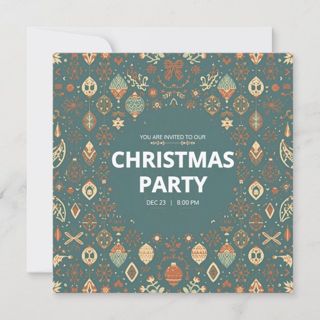 Convite Scandinavian Ornament Christmas Party Invitation (Frente)