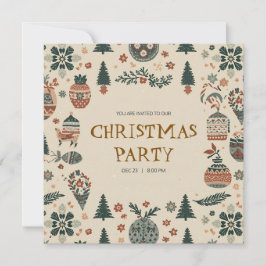 Convite Scandinavian Ornaments Christmas Party Invitation