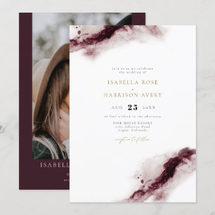 Convite SCARLETT   Boho Burgundy Casamento Dourado de Aqua