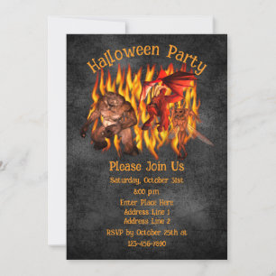 Convite Scary Goblin Criaturas Fiery Flames Halloween