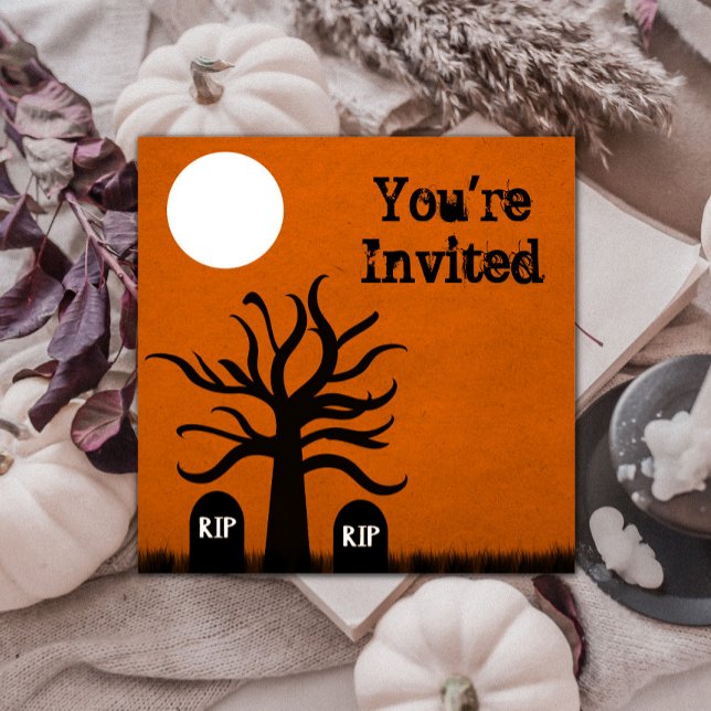 Convite Scary Graveyard Halloween Invite, Laranja (Scary Graveyard Halloween Invite - Orange)