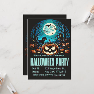 Convite Scary Pumpkin Moonlit Halloween Party Invite