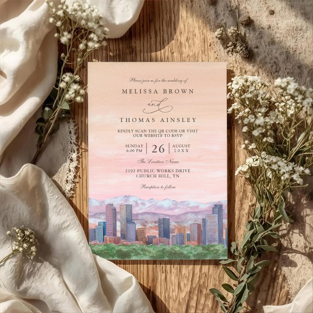 Convite Scenic Denver Colorado Elegant QR Code Wedding (Criador carregado)