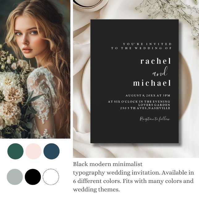 Convite Schlicht elegante (Simple, elegant, black, wedding    invitation)