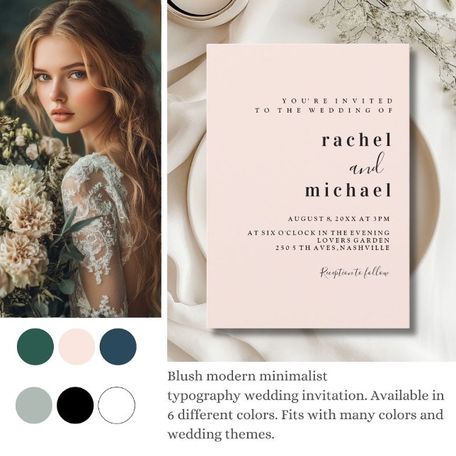 Convite Schlicht elegante (Blush modern minimalist 
typography wedding invitation.)