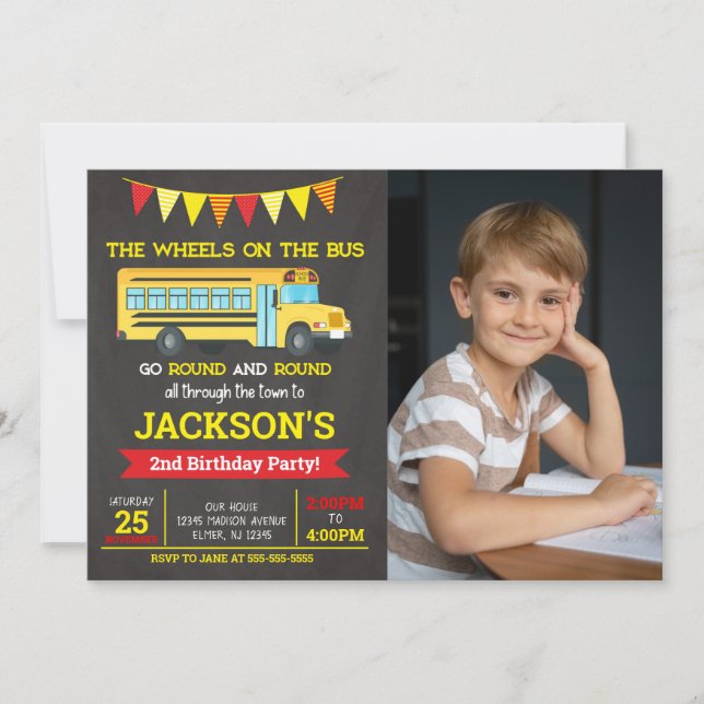 Convite School Bus Birthday Photo Invitation (Frente)