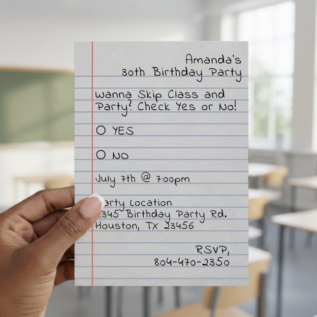 Convite School Days Check Yes or No Notepaper Birthday (Criador carregado)