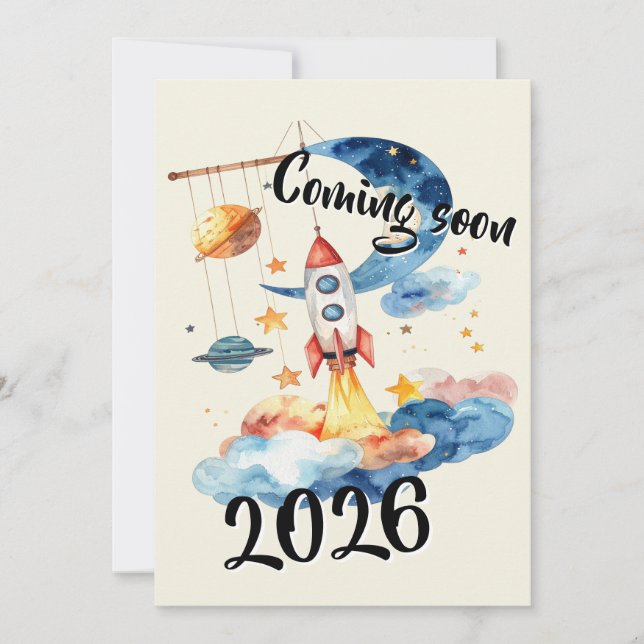 Convite Schwangerschaft verkünden 2026 Rakete Weltraum  (Frente)