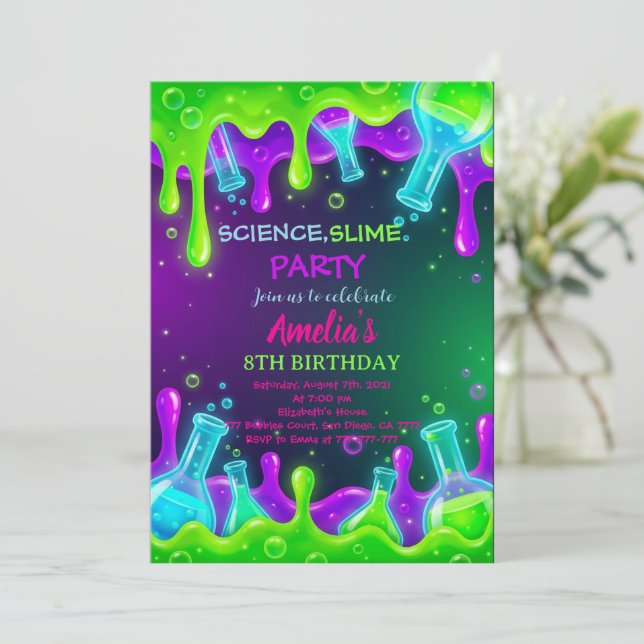 Convite Science Birthday Invitation Science Invite (Em pé/Frente)