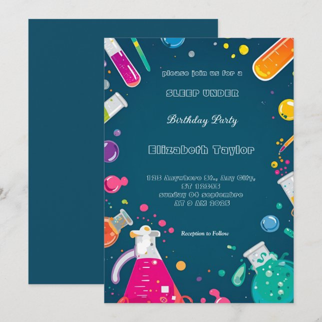 Convite Science Experiment Party Invitation – Fun Lab  (Frente/Verso)