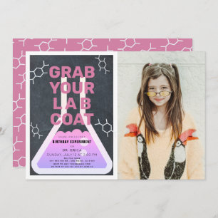 Convite Science Flask Chalkboard Girl Pink Foto de Anivers