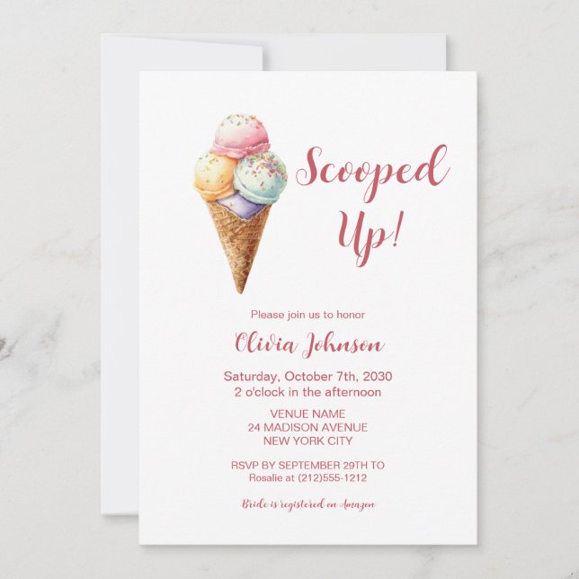 Convite Scooped Up! Pink Ice Cream Bridal Shower (Frente)