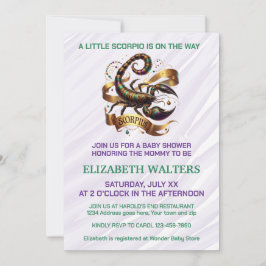 Convite Scorpio Zodiac Baby Shower Lavender and Green