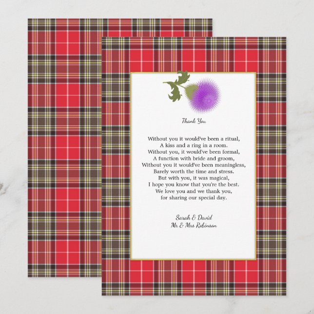 Convite Scotch Clan Tartan Casamento Poema Obrigado (Frente/Verso)