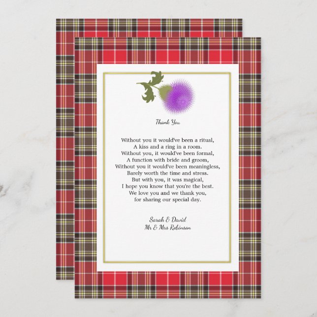 Convite Scotch Clan Tartan Wedding Poem Obrigado Foto (Frente/Verso)
