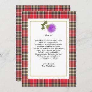 Convite Scotch Clan Tartan Wedding Poem Obrigado Foto