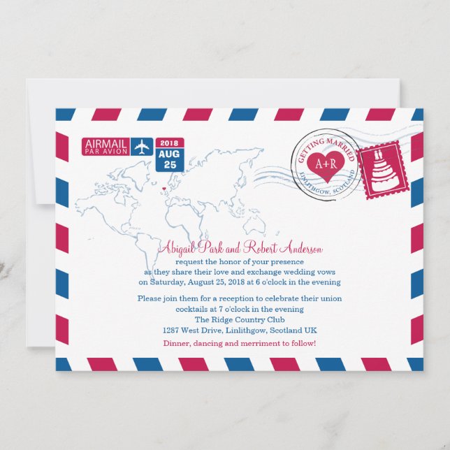 Convite Scotland Airmail| Casamento (Frente)