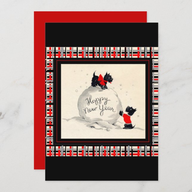 Convite Scottie Dog New Years Invitation flat card (Frente/Verso)