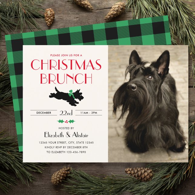 Convite Scottie Dog Photo Green do Partido Brunt de Natal (Criador carregado)