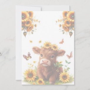 Convite Scottish Highland Calf e Sunflower