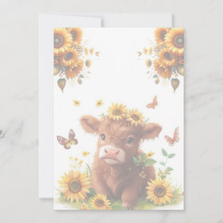 Convite Scottish Highland Calf e Sunflower