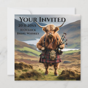 Convite Scottish Highland Cow Bagpiper,