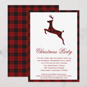 Convite Scottish Tartan Reindeer   Festa de Natal