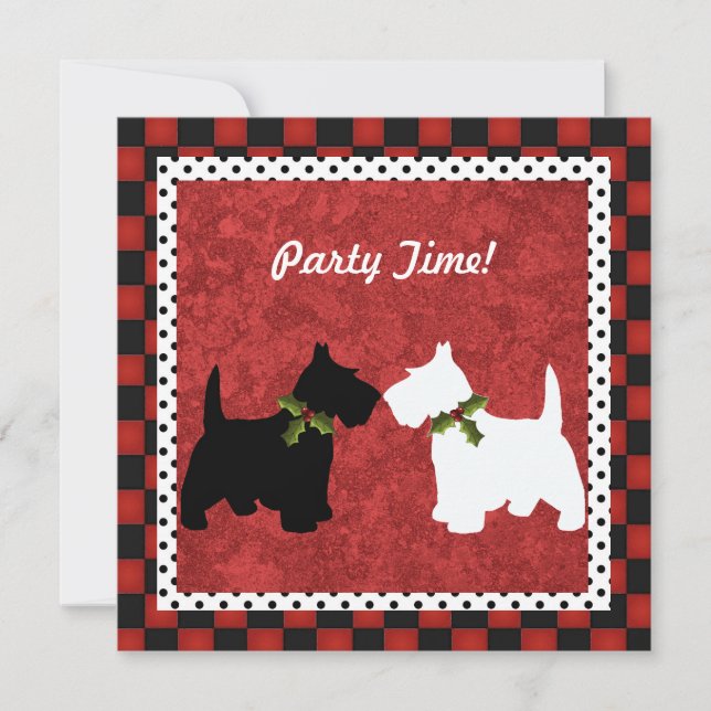 Convite Scottish Terrier Black and White Christmas Fun (Frente)