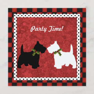 Convite Scottish Terrier Black and White Christmas Fun