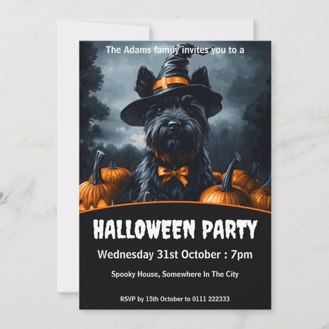 Convite Scottish Terrier Halloween (Frente)