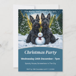 Convite Scottish Terriers and Snowman Christmas Party