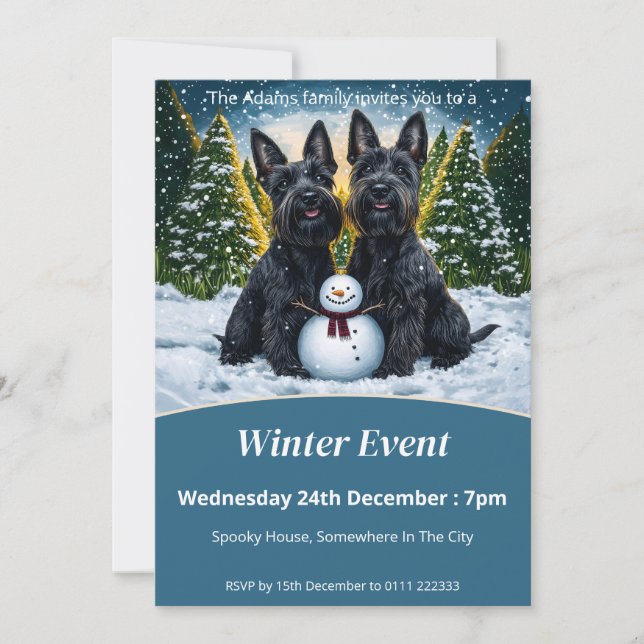 Convite Scottish Terriers and Winter Snowman (Frente)