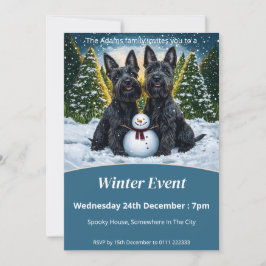 Convite Scottish Terriers and Winter Snowman