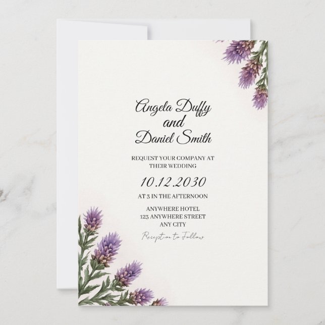 Convite Scottish Thistle Script Wedding Invite (Frente)