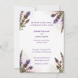 Convite Scottish Watercolour Thistle Wedding Invitation
