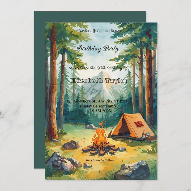Convite scout Camping party birthday  invitation (Frente/Verso)