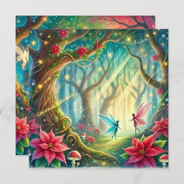 Convite Scrapbook de Floresta Branca Imprimível e Poinsett (Frente/Verso)