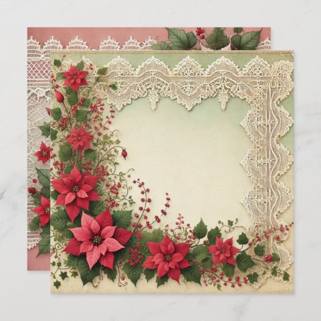 Convite Scrapbook de Frame de Poinsettia de Lace Imprimíve (Frente/Verso)