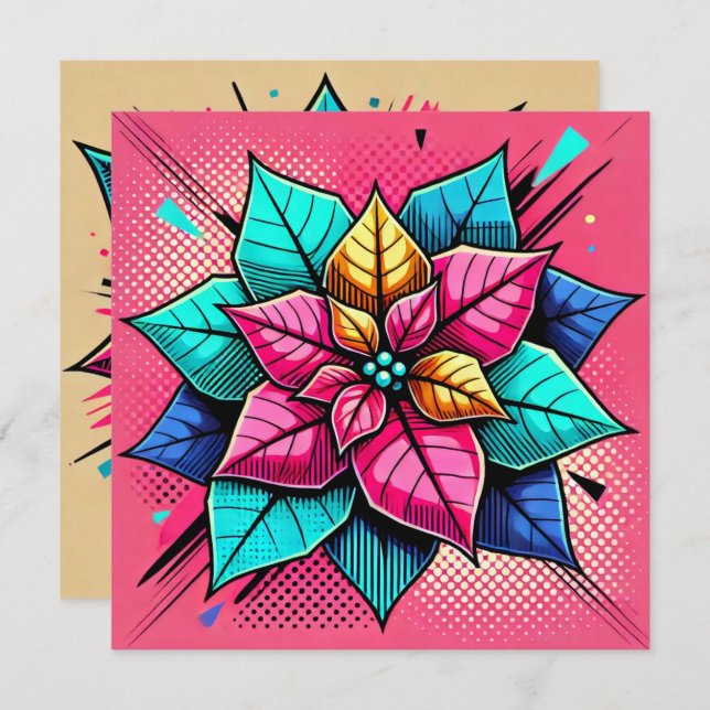 Convite Scrapbook de Poinsettia de Arte Vibrante Imprimíve (Frente/Verso)