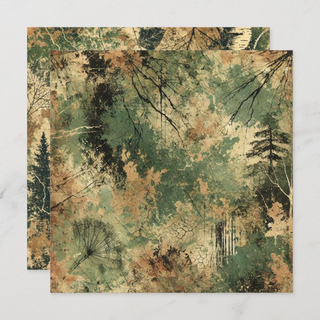 Convite Scrapbook de tinta danificado de floresta de queda (Frente/Verso)