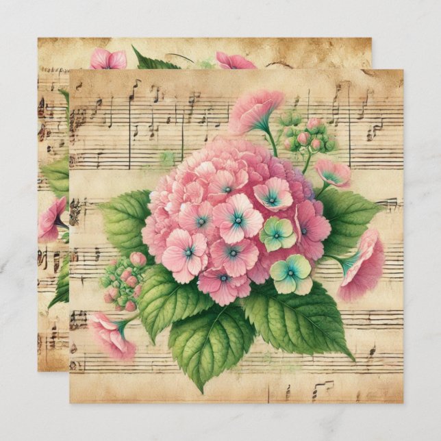 Convite Scrapbook Vintage Rosa & Verde (Frente/Verso)