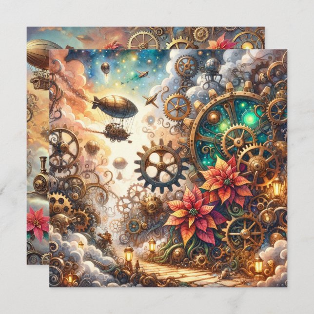 Convite Scrapbook Whimsical Steampunk Poinsettia (Frente/Verso)