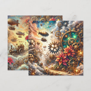 Convite Scrapbook Whimsical Steampunk Poinsettia