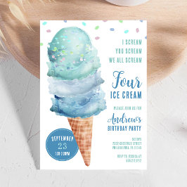 Convite Scream FOUR Ice Cream Birthday Party Invitation